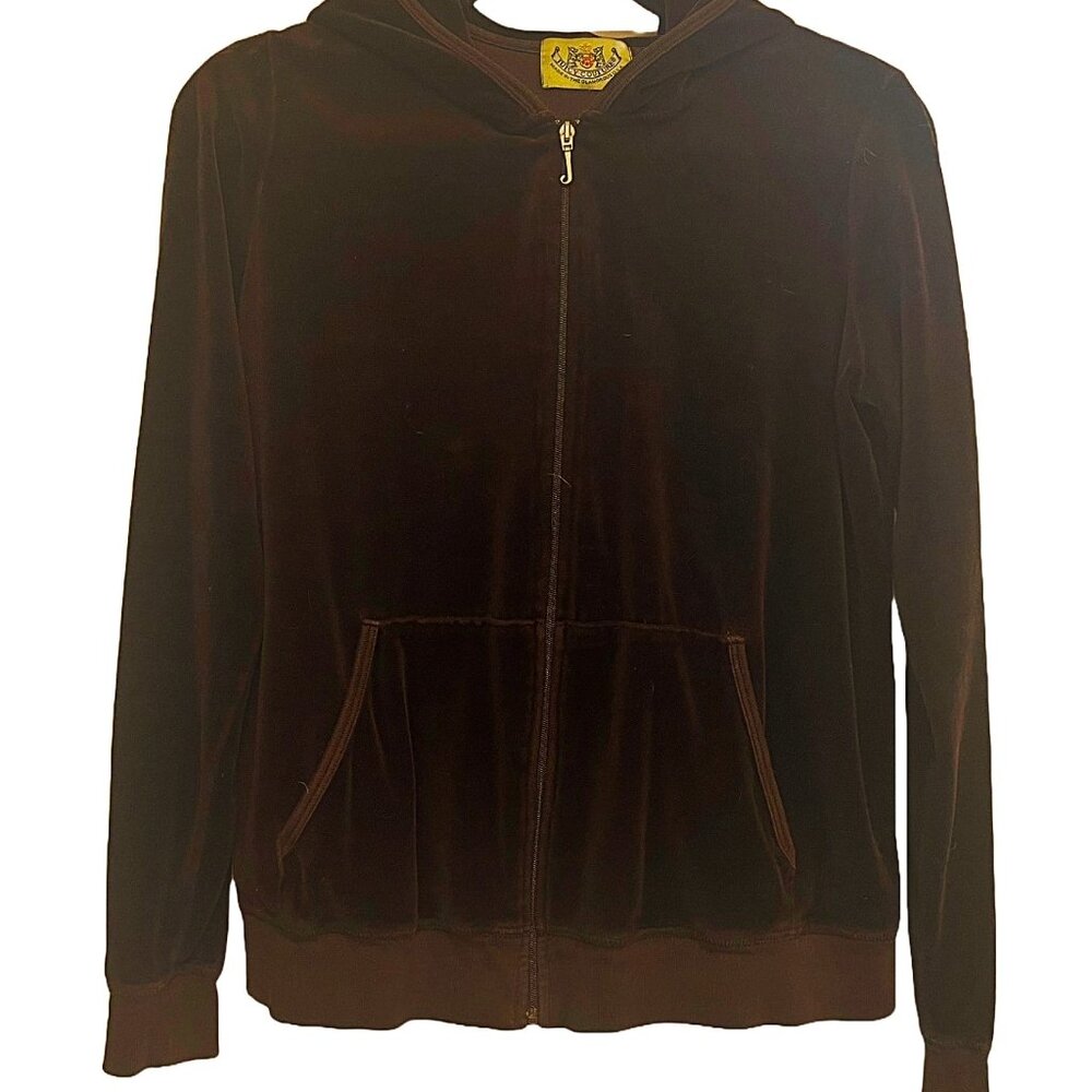Juicy Couture Hoodie Brown Large Velour Logo Made in Glamourous USA Vintage Y2K
